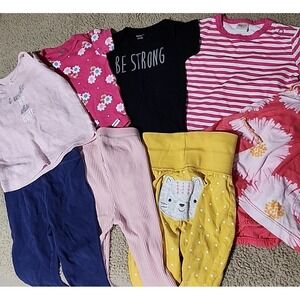 Baby Girls Clothing Lot 8pc Onesies Leggings Dress Pink Navy Yellow 6-9M